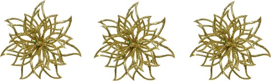 6x stuks decoratie bloemen kerststerren goud glitter clip 14 cm - Decoratiebloemen/kerstboomversiering/kerstversiering