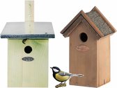 Voordeelset van 2x stuks houten vogelhuisjes/nestkastjes 33 x 17 cm/22 x 16 cm - In lichtgroen en houtkleur