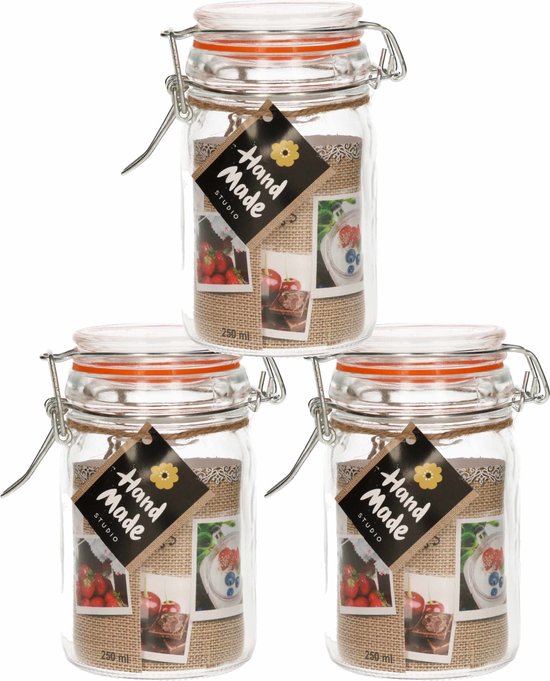 Weckpot - 8x stuks - glas - confituren pot - rode rubberen ring - beugelsluiting