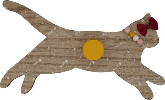 kapstokhaak Kat Poes Rondje geel hout 28 x 16 cm kinder kapstok kleding haak