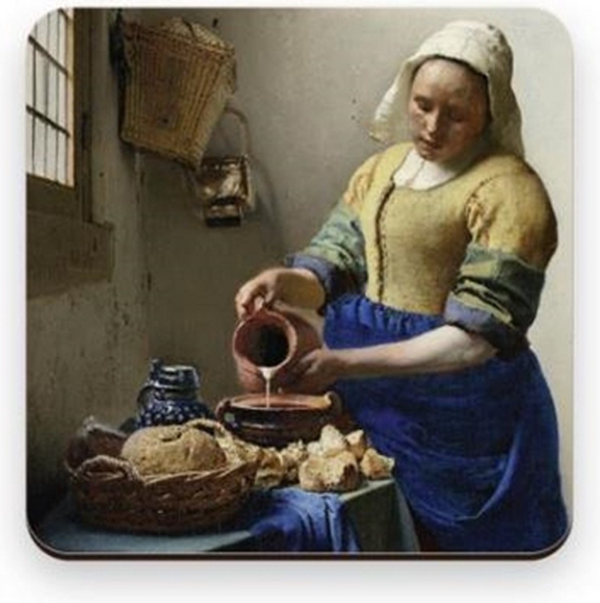 Onderzetter Vermeer Het Melkmeisje 9,5x9,5cm