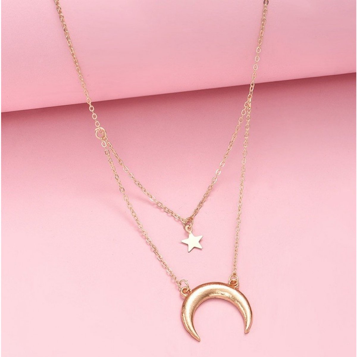 Fijne delicate ketting met halve maan en ster – 2-delig – Goudkleur
