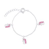 Joy|S - Zilveren eenhoorn bedel armband - roze unicorn 14 cm + 2 cm
