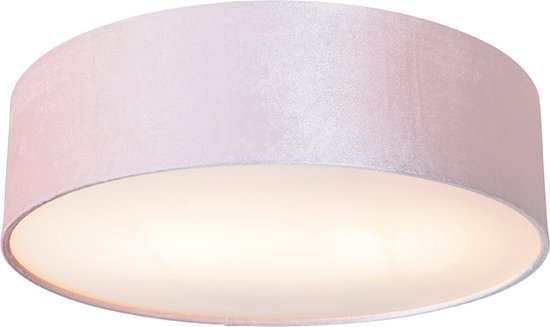 QAZQA drum - Plafonnier moderne - 2 lumières - Ø 40 cm - Rose - Salon | Chambre à coucher | Cuisine