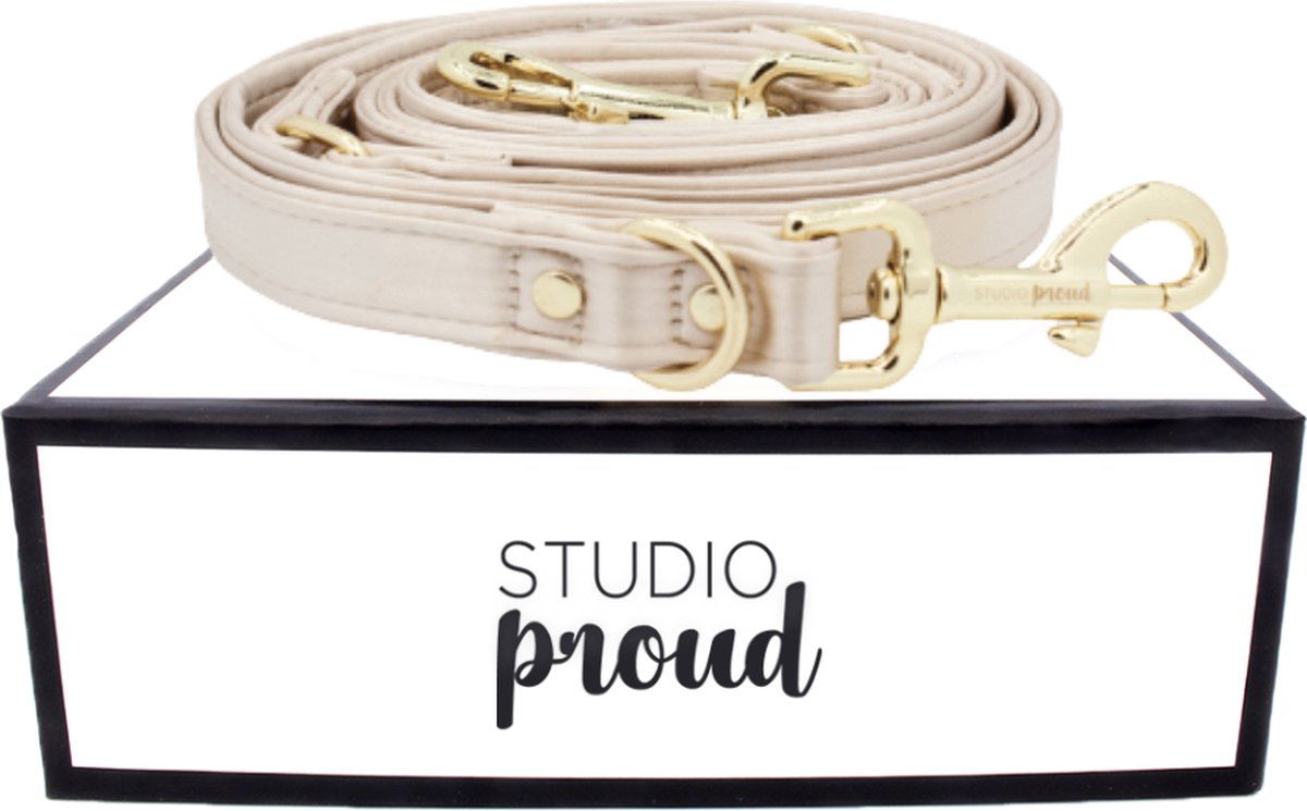 Studio Proud – Handsfree Cityline – Beige Satijn met Goudkleurige accenten – Draagbaar in verschillende lengtes – Anti-klit