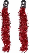 2x Rode folie slingers/guirlandes met sterren 200 cm - Kerstslingers - Kerstboomversiering rood