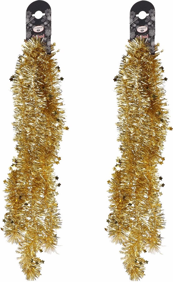 4x Gouden folie slingers/guirlandes met sterren 200 cm - Kerstslingers - Kerstboomversiering goud