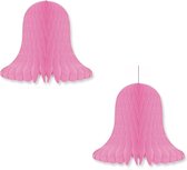 2x Roze decoratie klokken/kerstklokken lampionnen 30 cm - feestversiering/kerstversiering