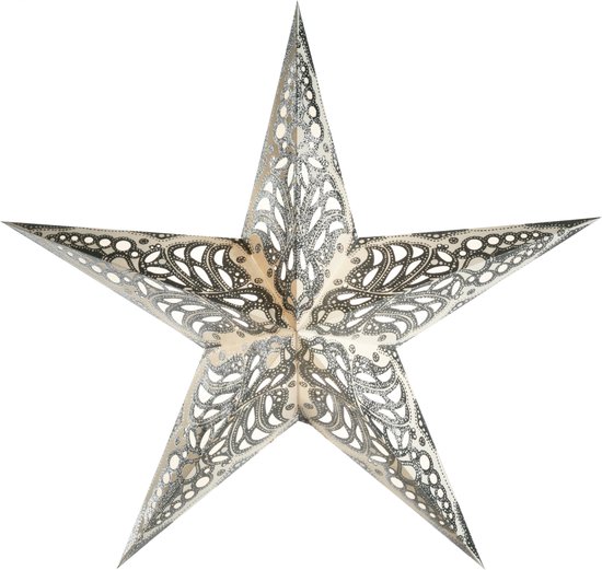 Kerstversiering decoratie kerststerren wit/zilver 60 cm - Kerstdecoratie sterren/raamsterren - Kerstster lampionnen