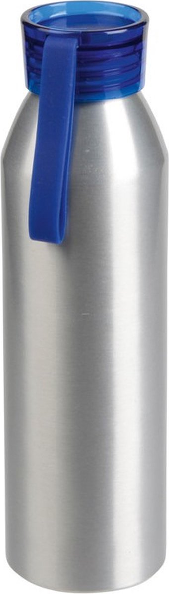Aluminium waterfles/drinkfles zilver met blauwe kunststof schroefdop 650 ml - Sportfles - Bidon