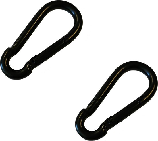 2x stuks karabijnhaak / karabijnhaken zwart gelakt staal 6 cm - snaphooks/ carabiners - Merkloos