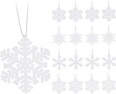 16x Kersthangers figuurtjes witte sneeuwvlok/ster 10 cm glitter - Sneeuw thema kerstboomhangers - Kerstboomversieringen koper