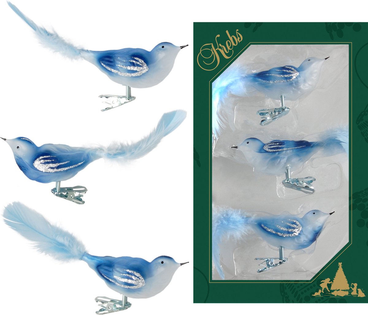6x stuks luxe glazen decoratie vogels op clip blauw 11 cm - Decoratievogeltjes - Kerstboomversiering