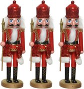 3x stuks kerstbeeldjes kunststof notenkraker poppetjes/soldaten rood 28 cm kerstbeeldjes - Kerstversiering/woondecoratie