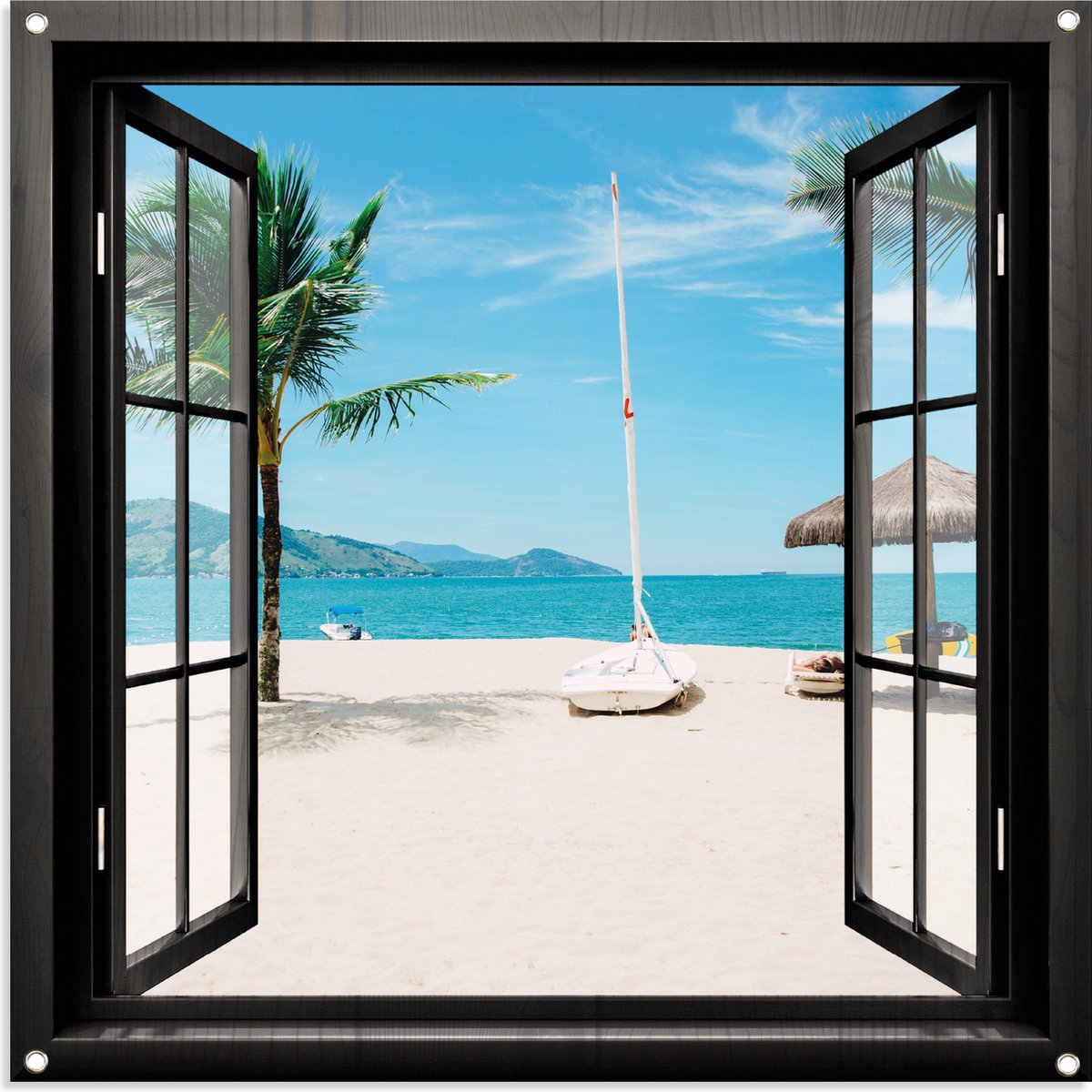 Tuinposter Doorkijk Raam nr3 - Tuindecoratie - 80 x 80 cm - Tuindoek - PosterGuru