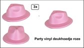 3x Party vinyl deukhoedje roze mt.58/59 - carnaval thema feest party vinyl foam hoedje optocht maffia feestje multi pride