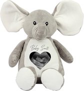 Knuffel olifant-echo hart-met baby achternaam-grijze opdruk