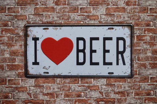 Tekstbord - I love beer - Vintage wandbord - Bier Decoratie