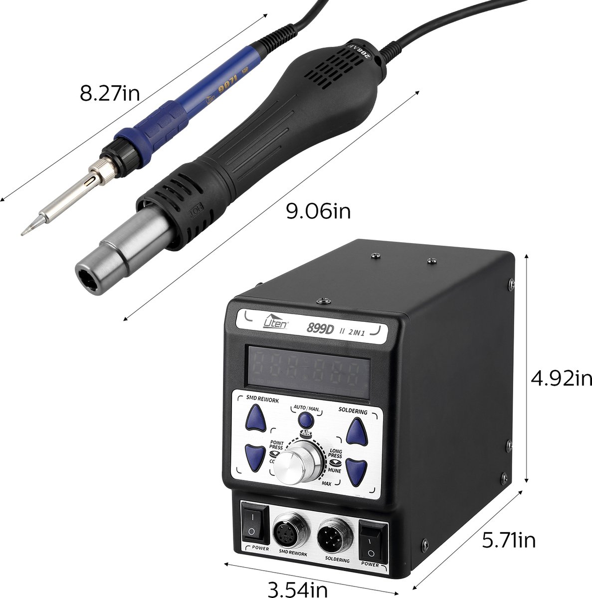 Uten Soldeerstations 899D-II - 2in1 Soldeerstation Digitaal - 720 W - Heteluchtpistool - 100-480°c - Soldeerbout - 200-480°C - Voor Smd Componenten – foto 6