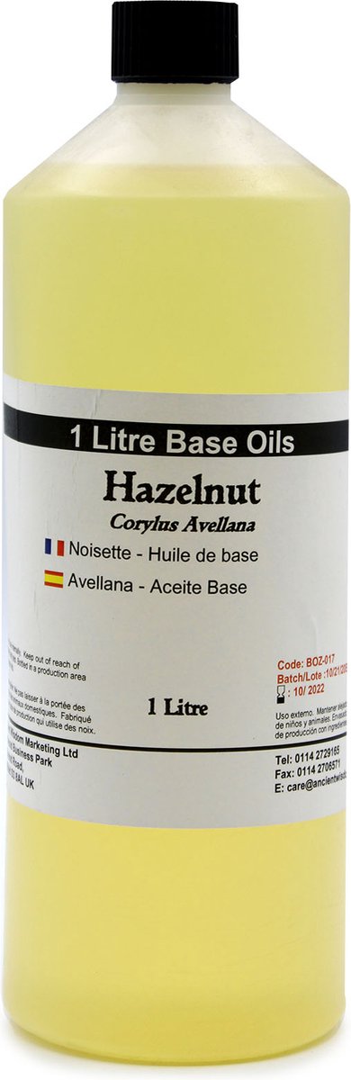 Goedkoopste Basis Olie - Hazelnootolie - 1 Liter - Aromatherapie - Basisolie - Draagolie - Basisolie Voor Etherische Oliën