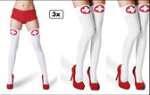 3x Paar verpleegster kousen wit/rood - Festival thema feest festival carnaval fun kousen panty dokter en zusters