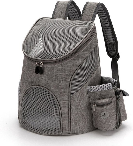 Lekespring Sac Transport Chat avec 4 Entrées, pour Chien, Respirant - Sac a Dos avec Harnais Intérieur - Charge Maximale 8kg - Gris