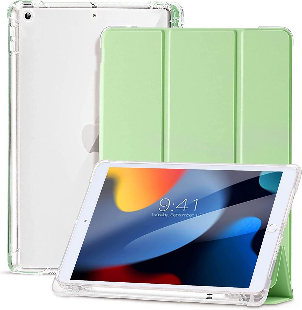 iPad 10.2 Hoesje - Tri-Fold Case - Licht Groen - Geschikt voor de Apple iPad 7/8/9 - 2019/2020/2021 - A2200, A2198, A2428, A2429, A2430, A2603, A2604, A2605