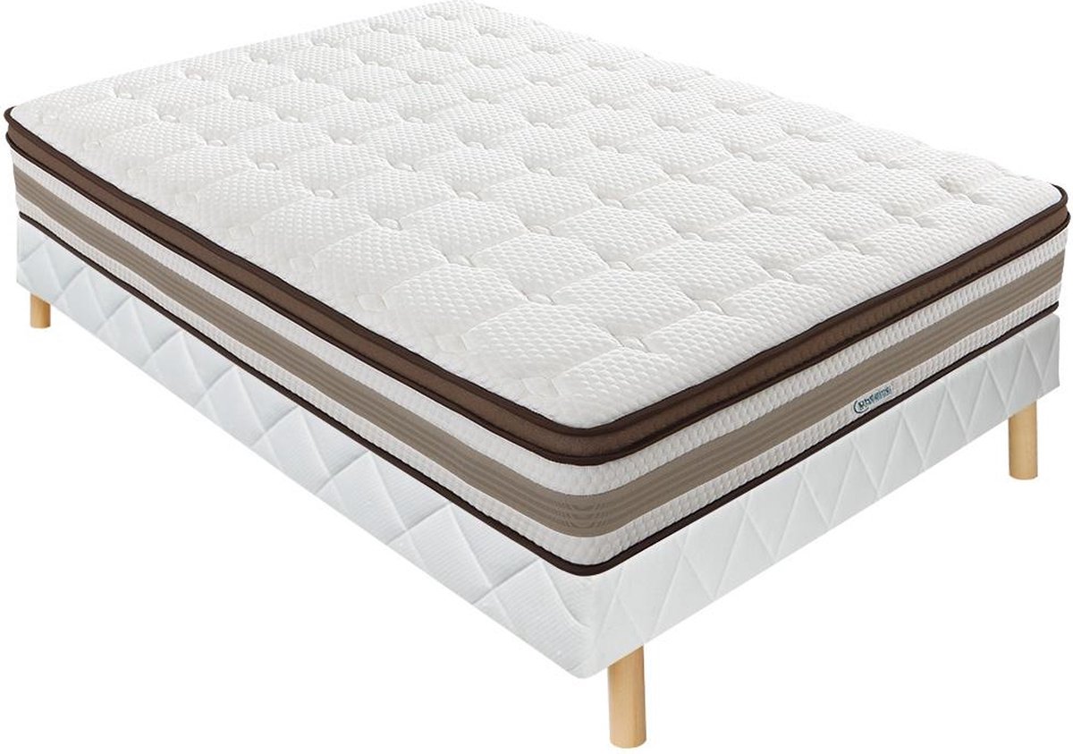 DREAMEA Set bedbodem + matras met pocketveren 7 vlakken en vormgeheugen van latex SOUVERAIN van DREAMEA - 26 cm dik - 160 x 200 cm L 200 cm x H 30 cm x D 160 cm