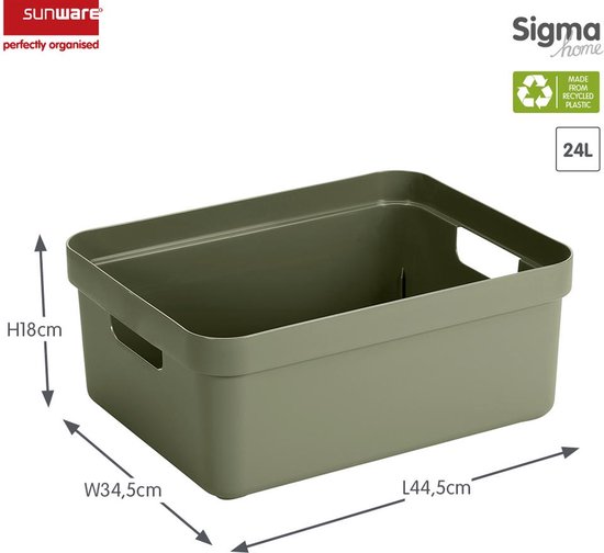 Donkergroene Sunware Sigma home opbergbox van 24 liter, 44,5 x 34,5 x 18 cm.