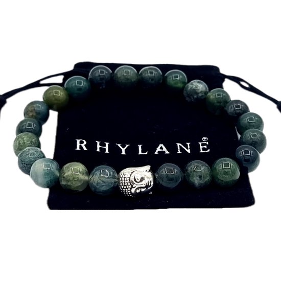 Rhylane - Bracelet Perles - Agate Mousse Natuursteen Verte - Charm Bouddha - 20 cm
