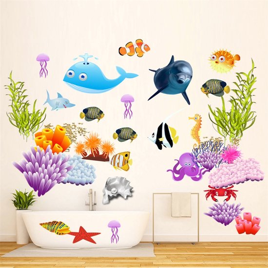 Muursticker Dolfijn/Zeewier/Walvis/Krab/School of Fish - Kinderkamer - Jongenskamer - Muurdecoratie - Wandsticker - Sticker Voor Kinderen 30×90CM*2