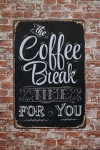 Wandbord - Coffee break - Metalen wandbord - Mancave decoratie - Mancave - Retro - Metal sign - Tekst bord - Decoratie - Metalen borden - Metalen bordje - Wand Decoratie - Metalen bord - Bar - 20 x 3
