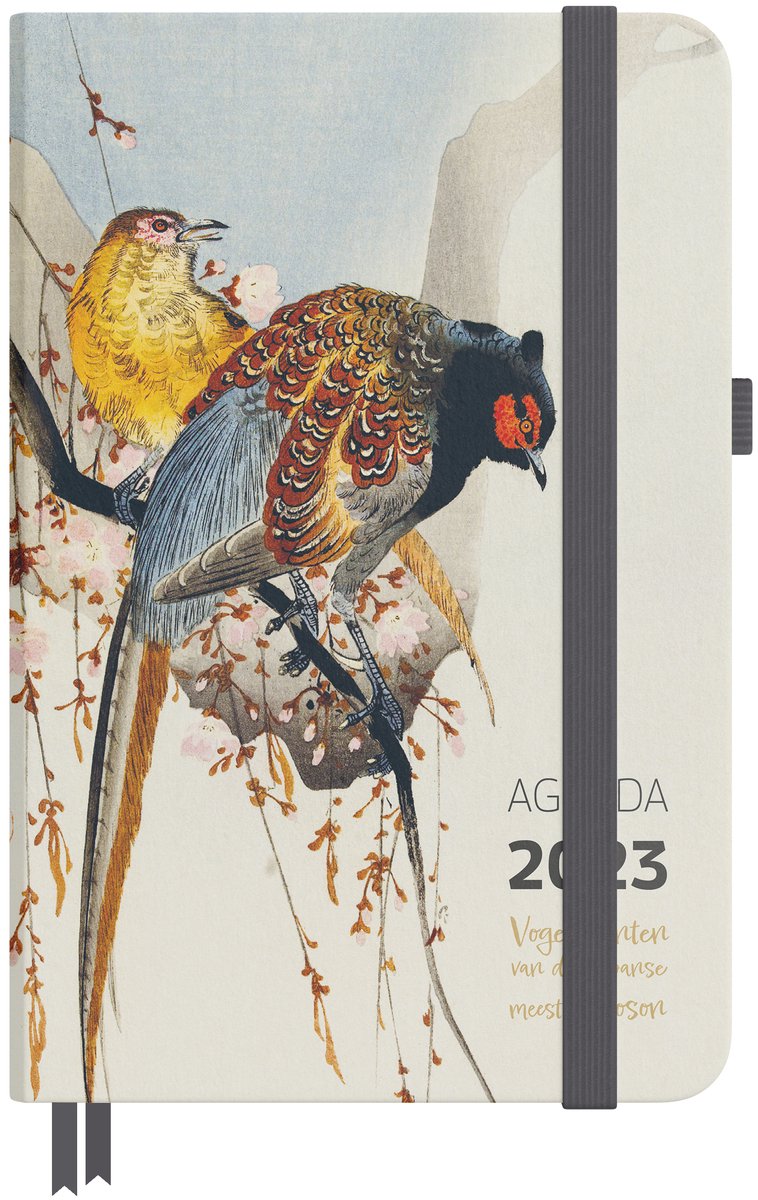 Agenda 2023 - Vogelprenten van de Japanse meester Koson (13x18cm) - Incl. 4 ansichtkaarten met vogels - Fazantenkoppel en pruimenbloesem