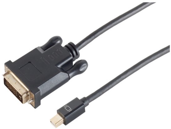 Mini DisplayPort naar DVI adapterkabel, zwart, met schroefbevestiging.