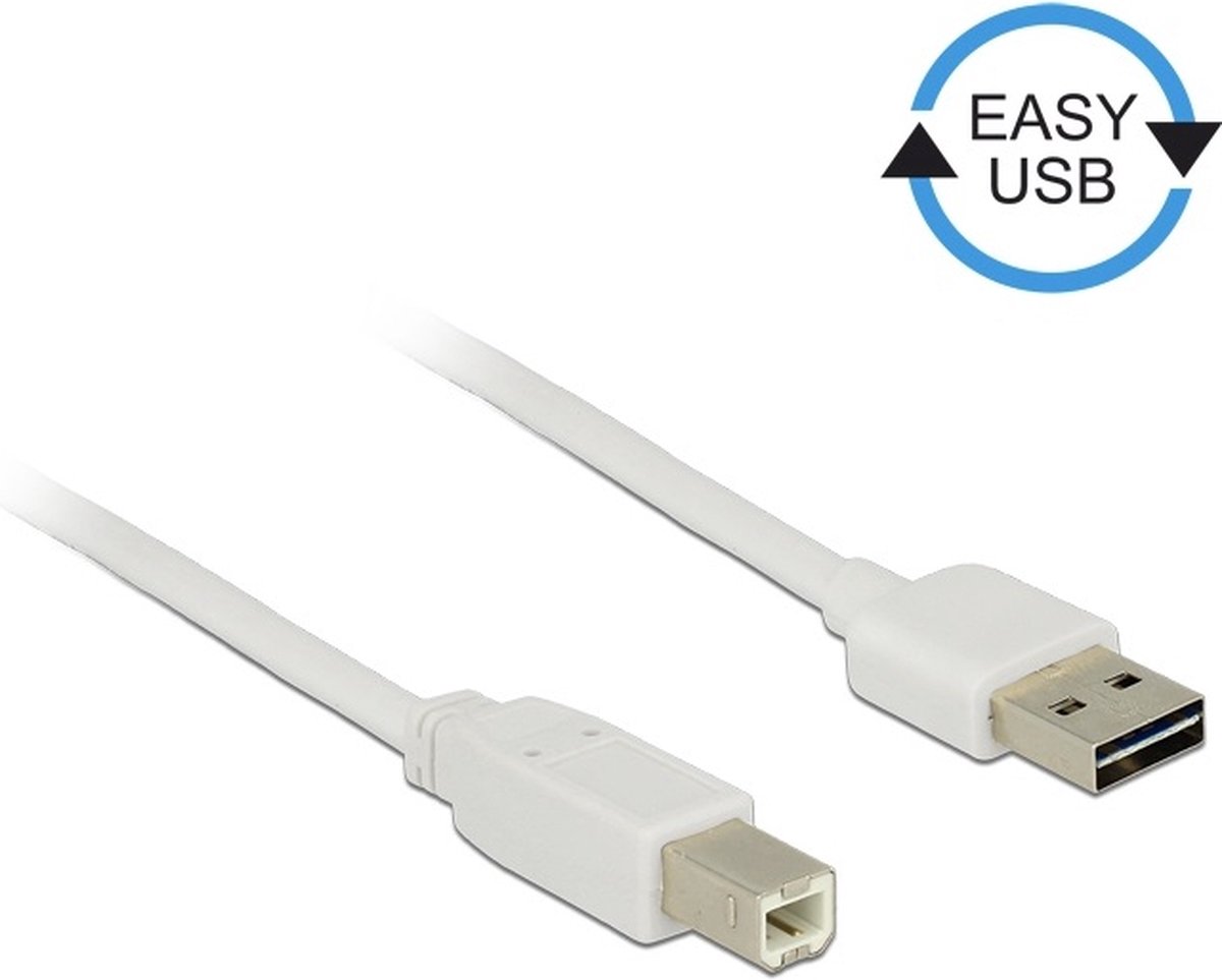 Easy-USB-A naar USB-B kabel - USB2.0 - tot 2A / wit - 5 meter
