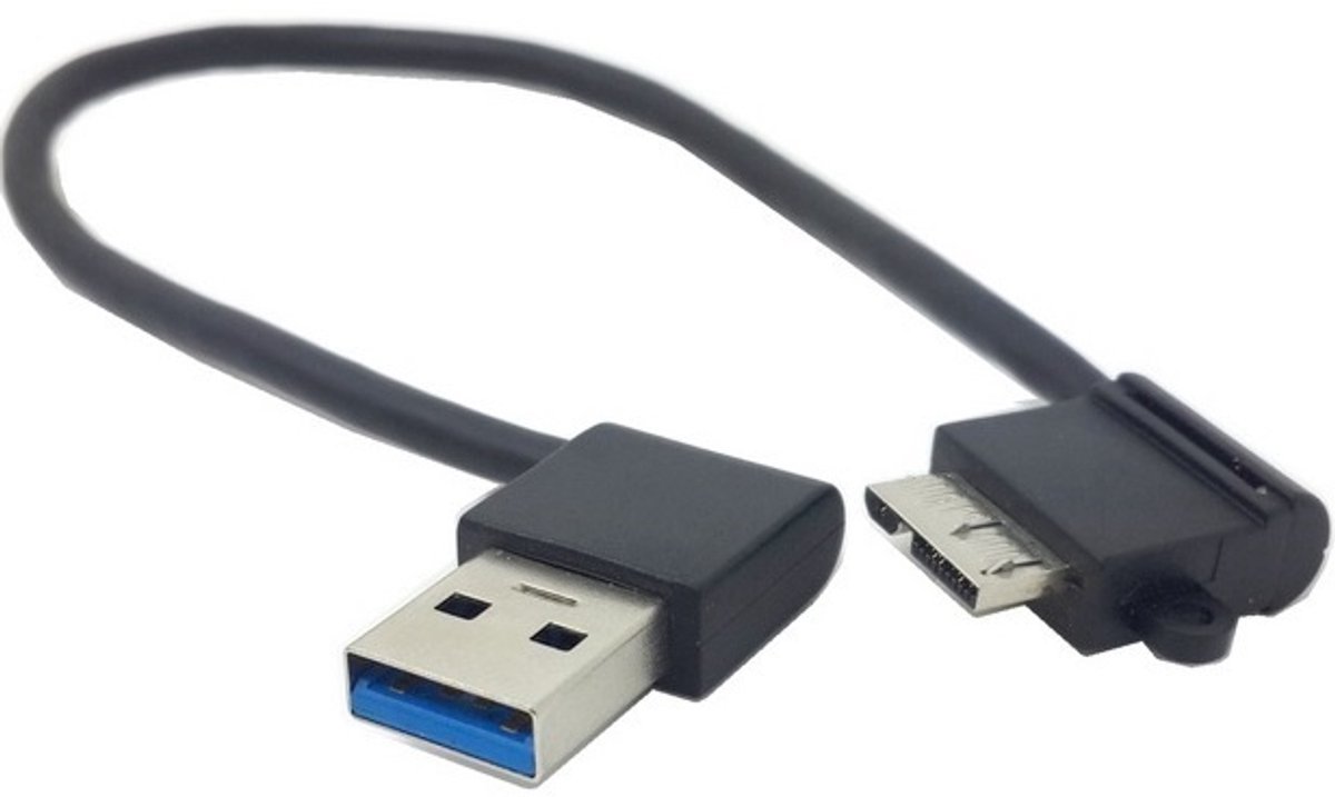 USB Micro B haaks naar haakse USB-A kabel - USB3.0 - tot 2A / zwart - 0,25 meter