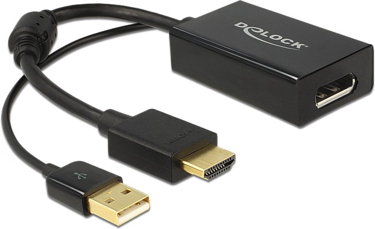Delock 62667 HDMI / DisplayPort Adapter [1x HDMI-stekker - 1x DisplayPort bus] Zwart Vergulde steekcontacten, Met Ferrietkern 25.00 cm