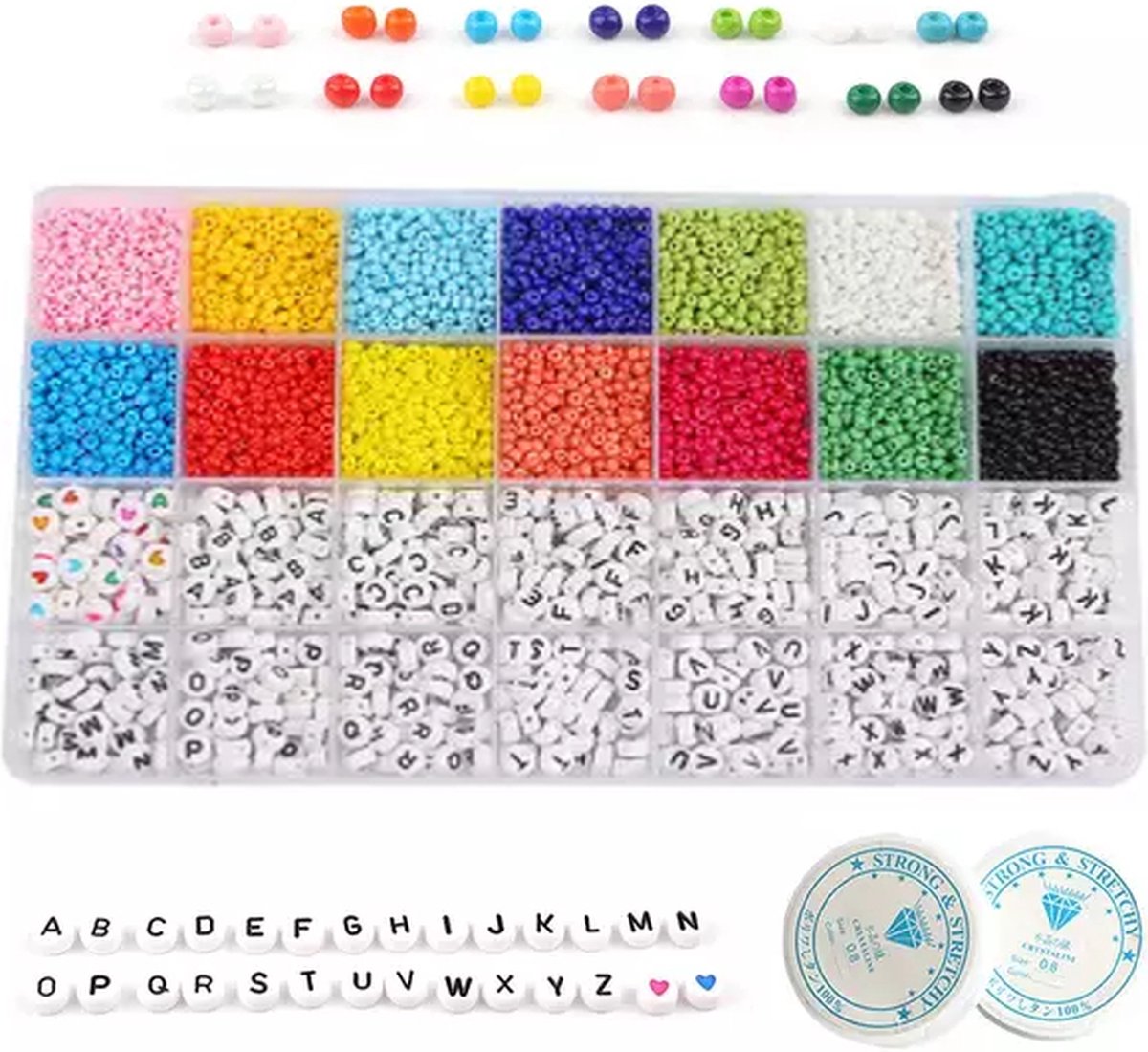 Lea® Kralen Sieraden Maken Pakket set - Premium kralen - 6000 kleuren en Letterkralen - Alfabet letters - Inclusief elastiek - Lea