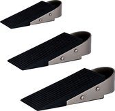Driehoekige deurstoppers - zwart rubber - RVS voet - set van 3 stuks - hoogte 3cm - lengte 12 cm