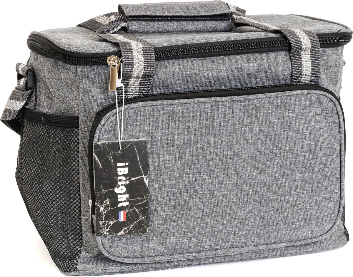 iBright Koeltas opvouwbaar 15 Liter - 4 Laags Geïsoleerde lunchtas - Waterdicht - Grijs