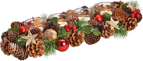 Kerst - Kerstdecoratie - Kerstdagen - Kerstkrans met 4 glazen waxinelichthouders