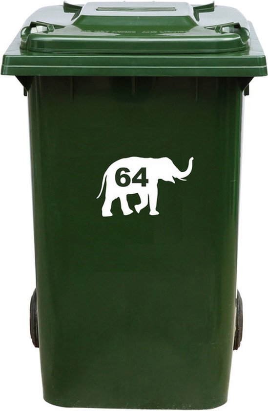 Autocollant Kliko / Autocollant poubelle - Éléphant - Numéro 64 - 14x23 - Wit