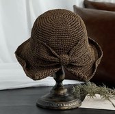 ASTRADAVI Straw Bucket Hat - Zonnehoedje Grote Rand en Verstelbaar - Strooien Hoeden met Strik voor Dames. Bruin