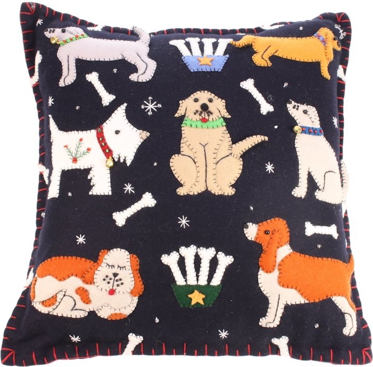 Kussen honden m sjaal en bot, vilt incl vulling 35x10,5x37cm
