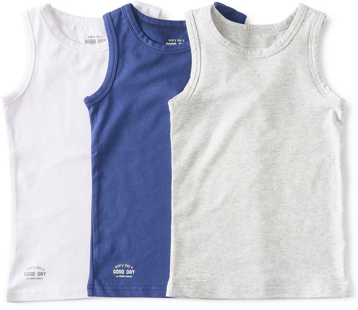 Little Label Hemd Jongens - 3 Stuks - Maat 98-104 - Wit, Blauw, Grijs - Zachte BIO Katoen