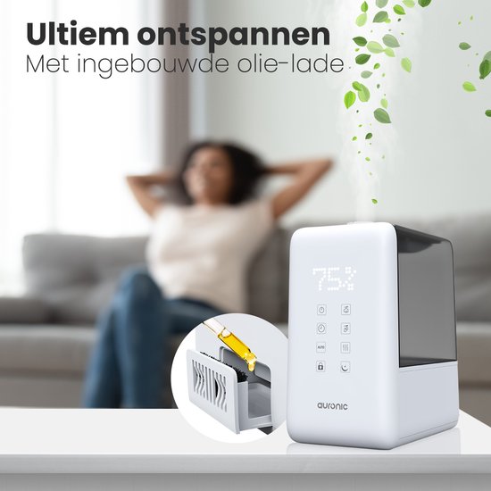 Auronic Luchtbevochtiger - 6L Tankcapaciteit Incl. Waterfilter - 50m2 - Babykamer & Slaapkamer - 3 Vernevelingsstanden - Wit