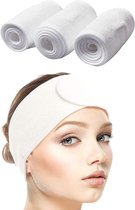 Queta haarband voor make-up, cosmetische hoofdband badstof, verstelbare haarbeschermingsband met klittenband 3 pack (wit)