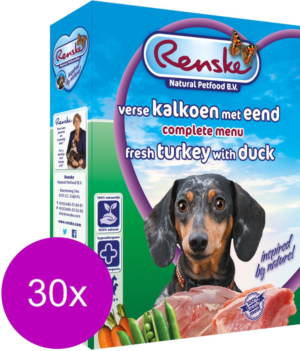 Renske Renske Honden Natvoer - Kalkoen/eend - Hondenvoer - 30 x 395 g