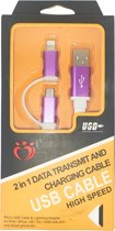 2 in 1 USB-kabel - Opladen - Gegevensoverdracht - 1 meter -  Android en iOS - Micro USB en Lightning - Paars