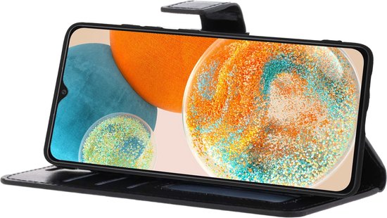 Samsung A23 Cover Bookcase Flip Case Book Cover With 2x Screen Protector - Samsung Galaxy A23 Cover Book Case - Zwart